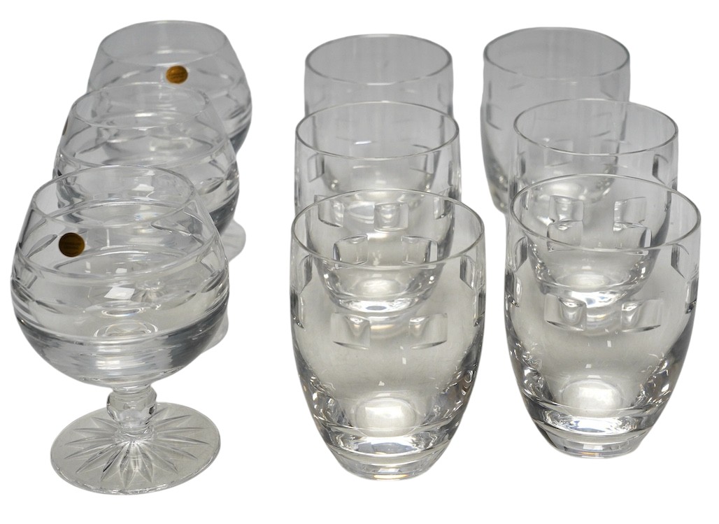 A set of six Waterford 'Geo' tumblers and three Tipperary brandy balloons. Condition - good